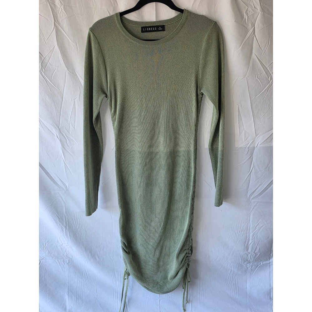 Lioness Womens Sage Green Long Sleeve Ruched Side Knit Mini Bodycon Dress XL